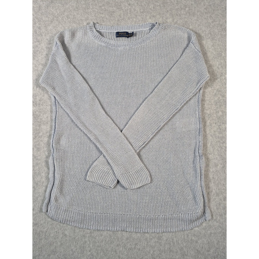 Polo Ralph Lauren Sweater Womens XS Brown Open Knit Long Sleeve Linen
